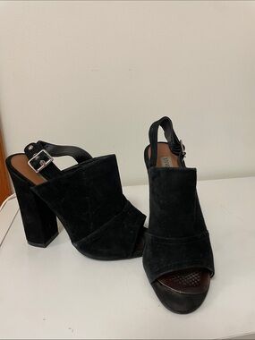 Steve Madden Black Suede Slingback Block Heel Sandals